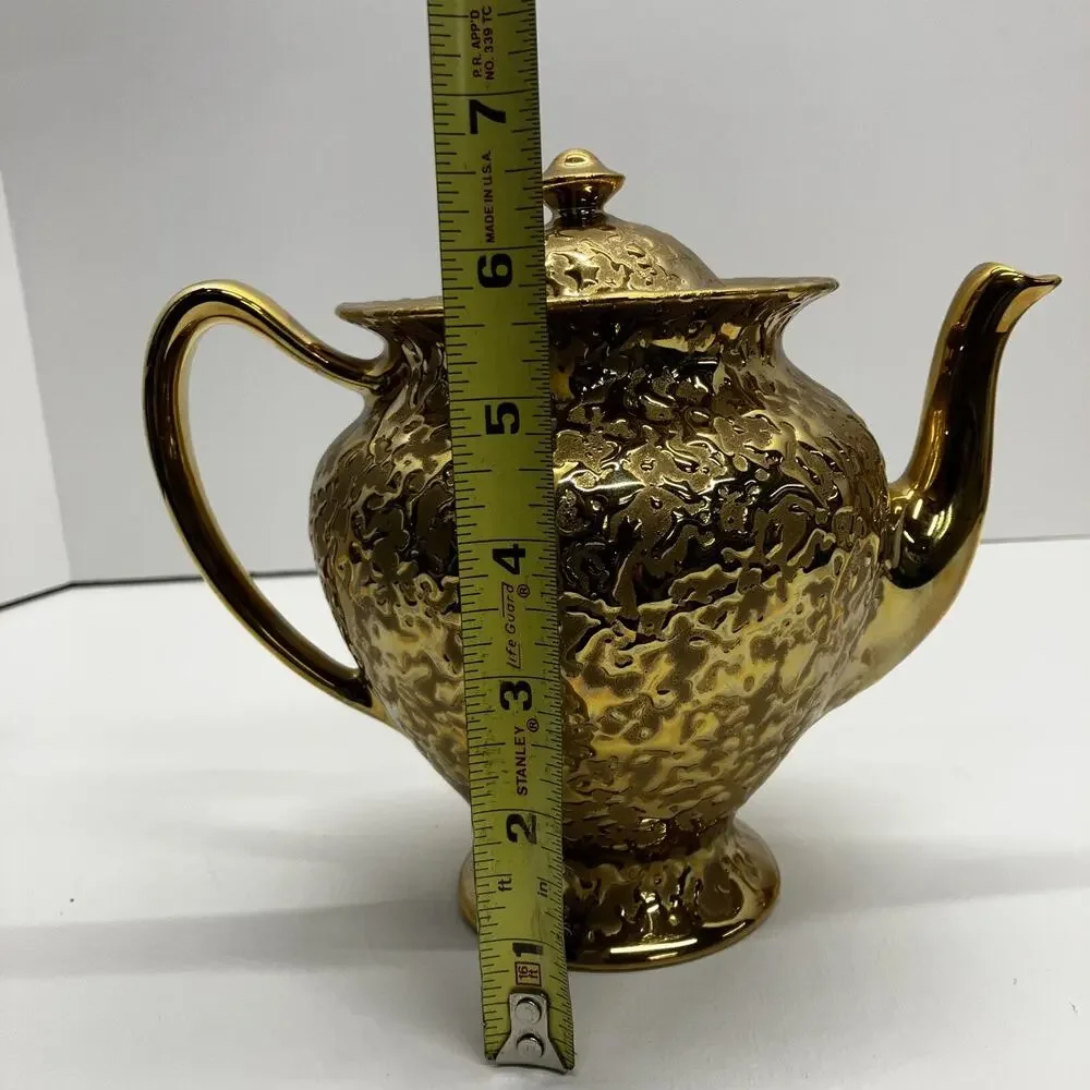 Weeping Gold Pitcher Set 22KT Teapot and Two Vases Elynor China MCM 1960s